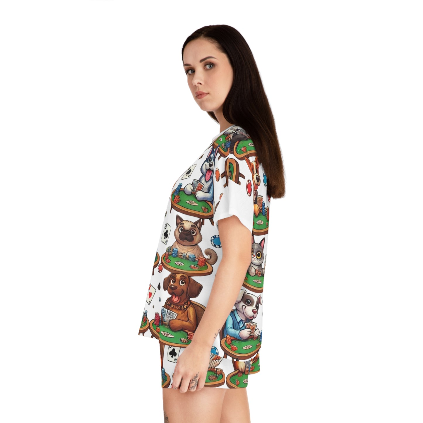 Dogs and Cats Poker PJ's Women's Short Pajama Set Funny pet sleepwear