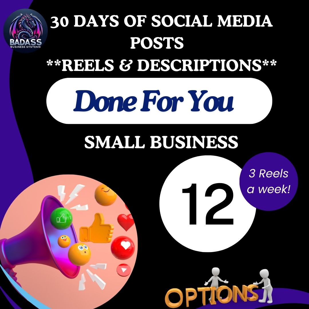 30-Day Social Media Posts – Business Reels and Descriptions Done For You