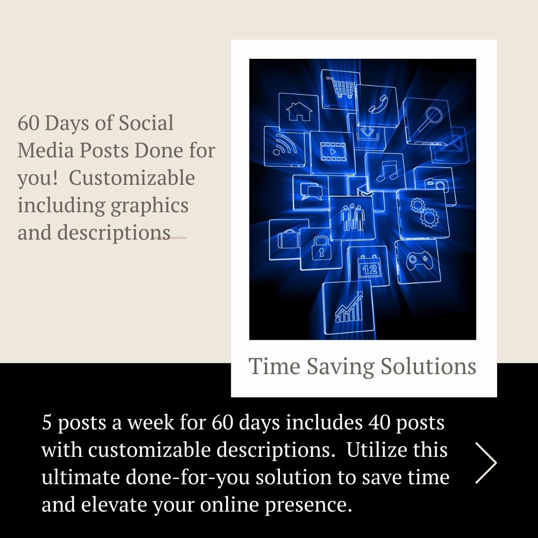60-Day Social Media Content Bundle – Customizable Graphics & Captions for Small Business