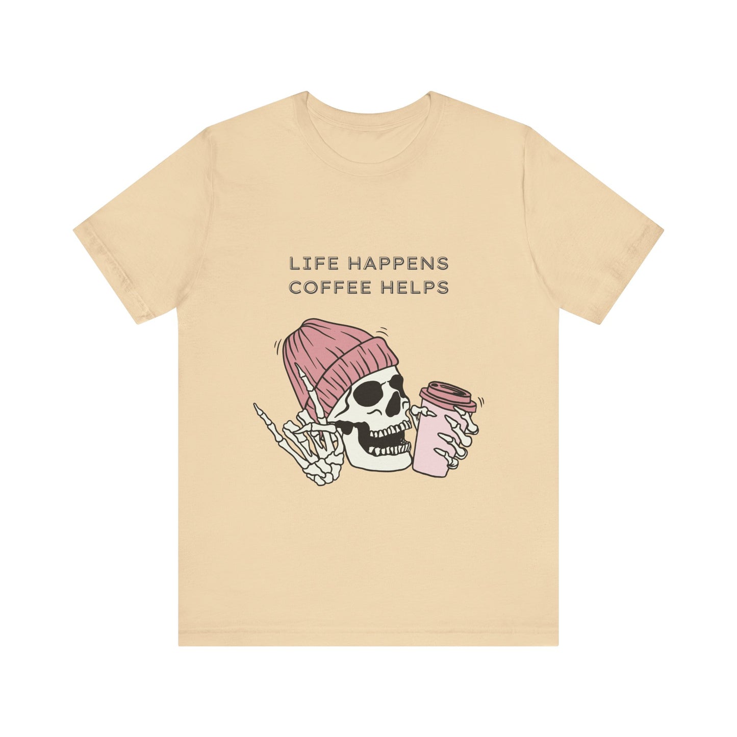 Life Happens Coffee Helps Funny T Shirt Jersey Short Sleeve Tee