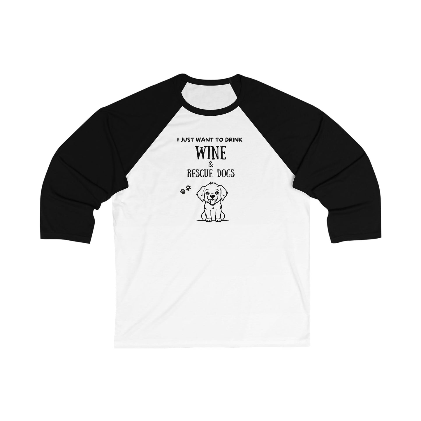 Wine and Dogs 3/4 Sleeve Baseball Tee: Perfect for Pet and Wine Lovers - Unisex Comfort